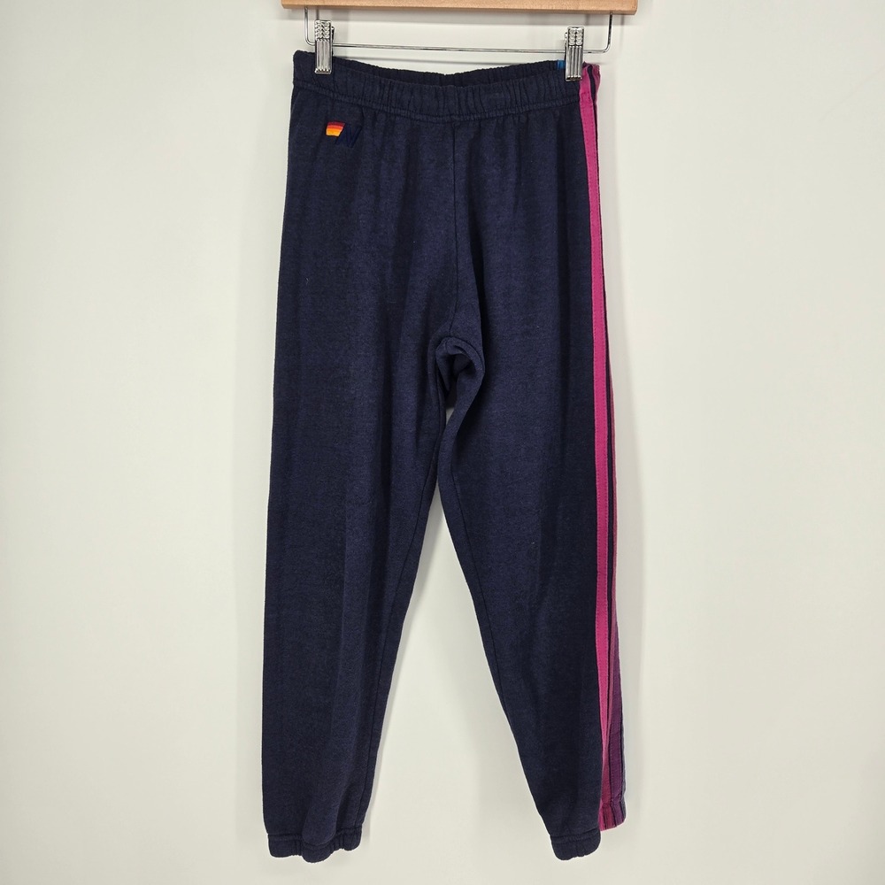 Aviator Nation Sweatpants Womens XS Navy Blue 5-Stripe Rainbow Logo Joggers USA